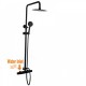 8 inch Round Matt Black Twin Shower Set With Sliding Rail Diverter Mixer Tap Bottom Water Inlet